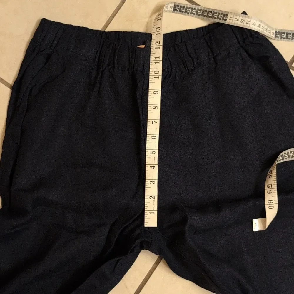 NWOT Quince 100% European Linen Pants Deep Navy Blue Stretchy Waist Size L
